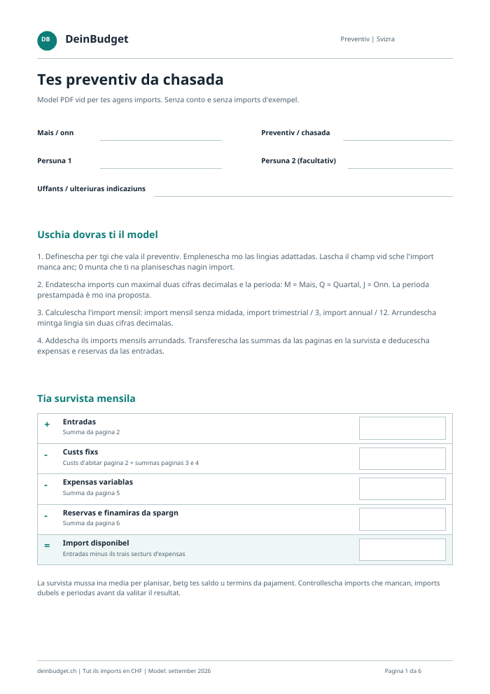 Emprima pagina dal model PDF vid cun champs per la survista mensila